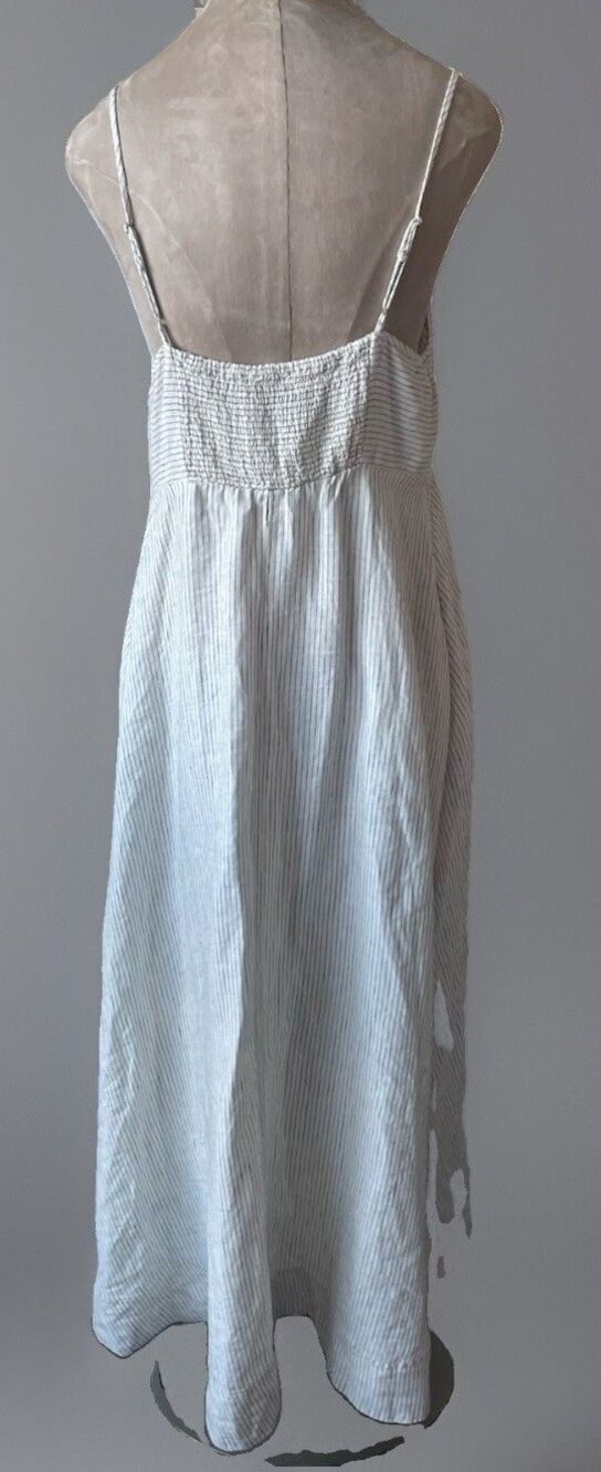 NEW Madewell Striped Empire Waist Midi Dress Linen Ivory SIZE Large - Picture 10 of 11